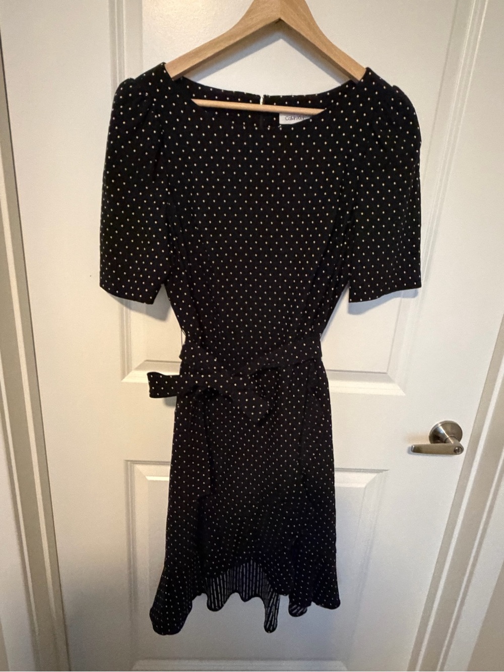 Calvin Klein Black Polka Dot Midi Wrap Dress